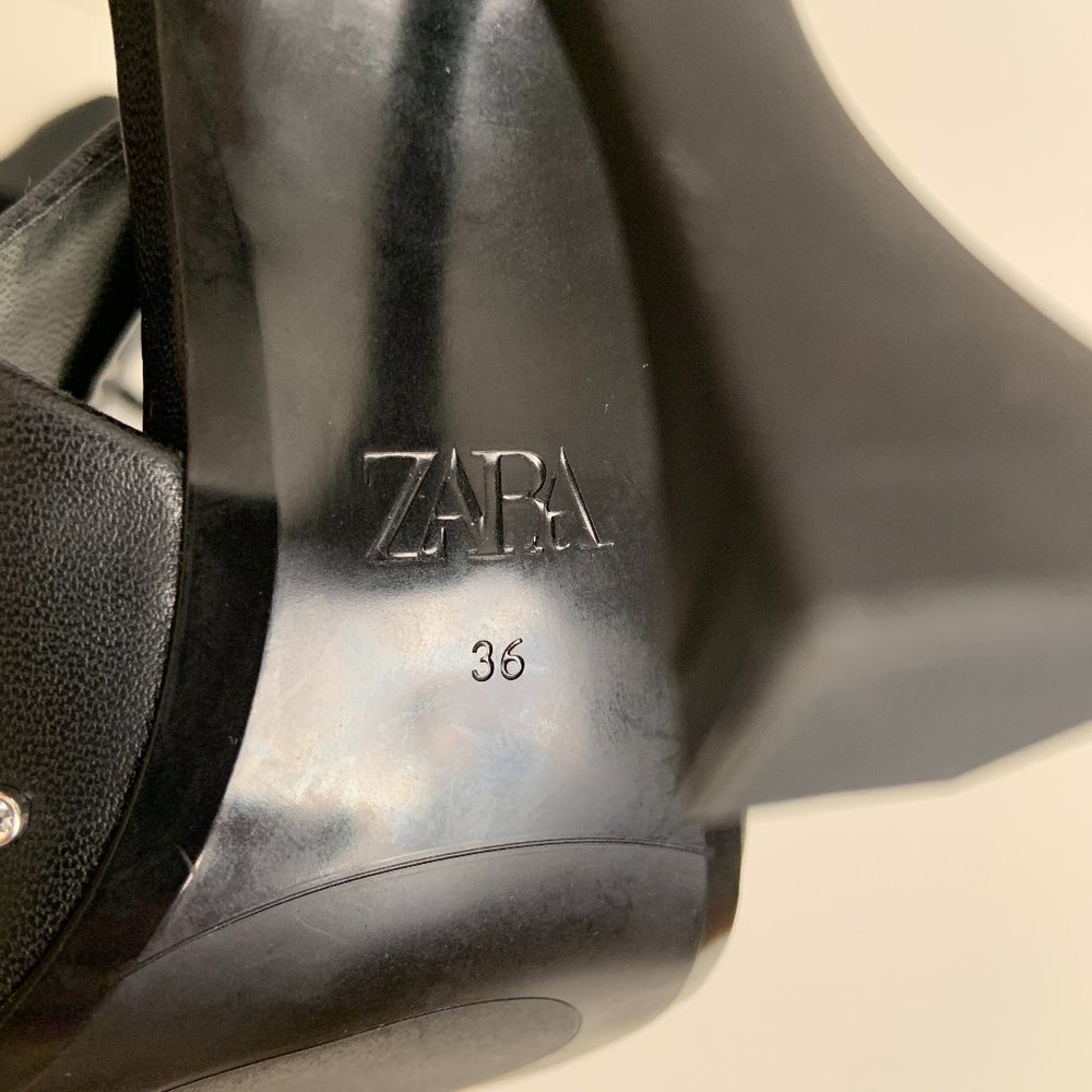 Zara Sexy Edgy Studded Sling Back Heels Black Size 36 - Picture 11 of 11